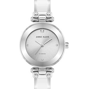 Anne Klein Diamond Dial Watch White Bangle Bracelet Women New in Box